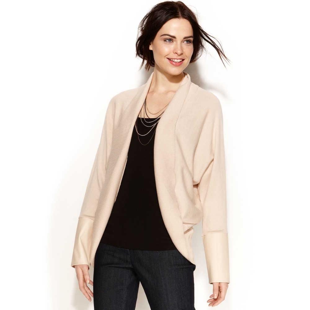 (NWOT) Ellen Tracy Cardigan w/ Faux Leather Cuffs